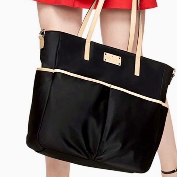 kate spade Black Nylon Tote with Light Tan Trim and Front Pockets - Picture 11 of 11